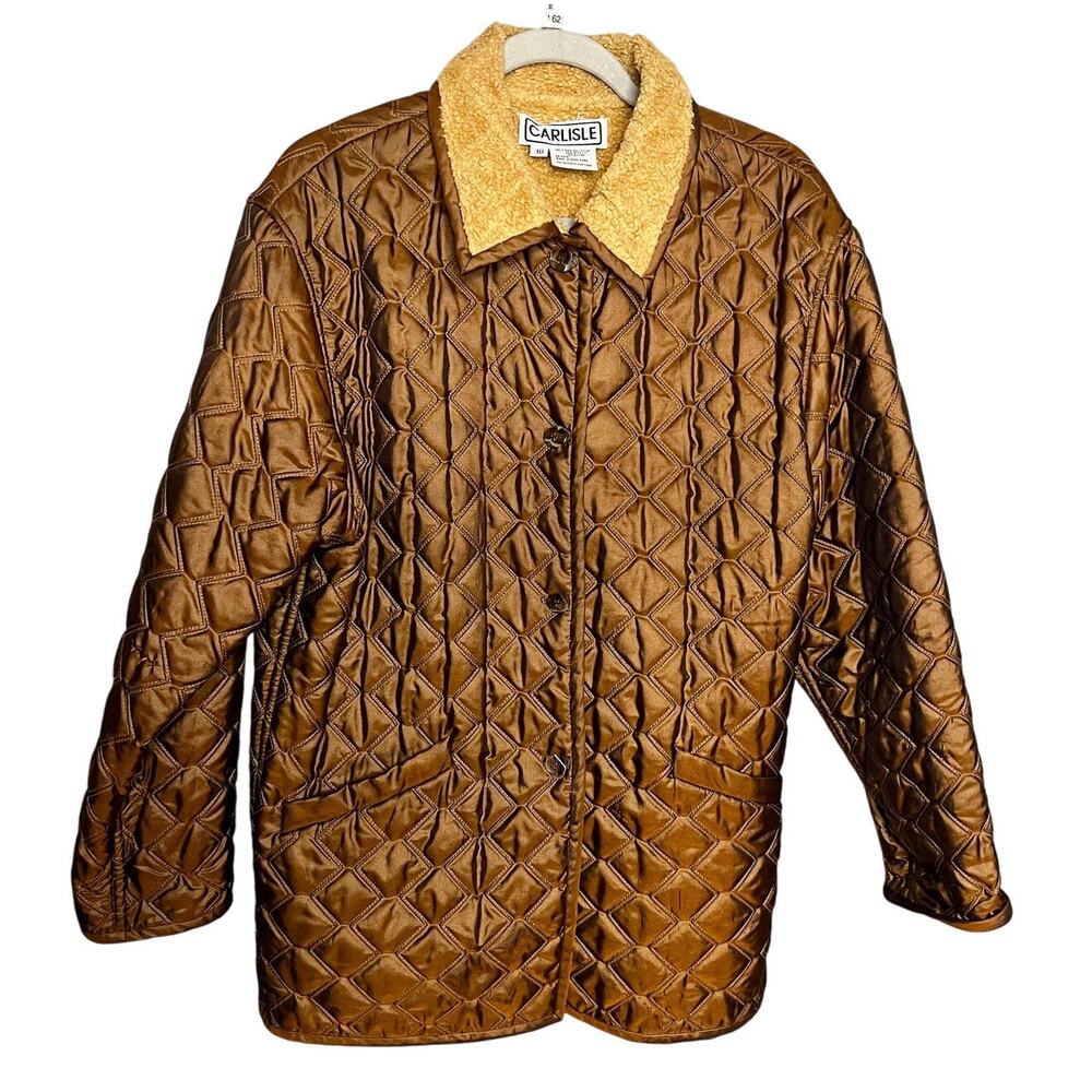 Carlisle Vintage Quilted Barn Jacket Size 10 Brown Metallic Peacoat Bronze Brown